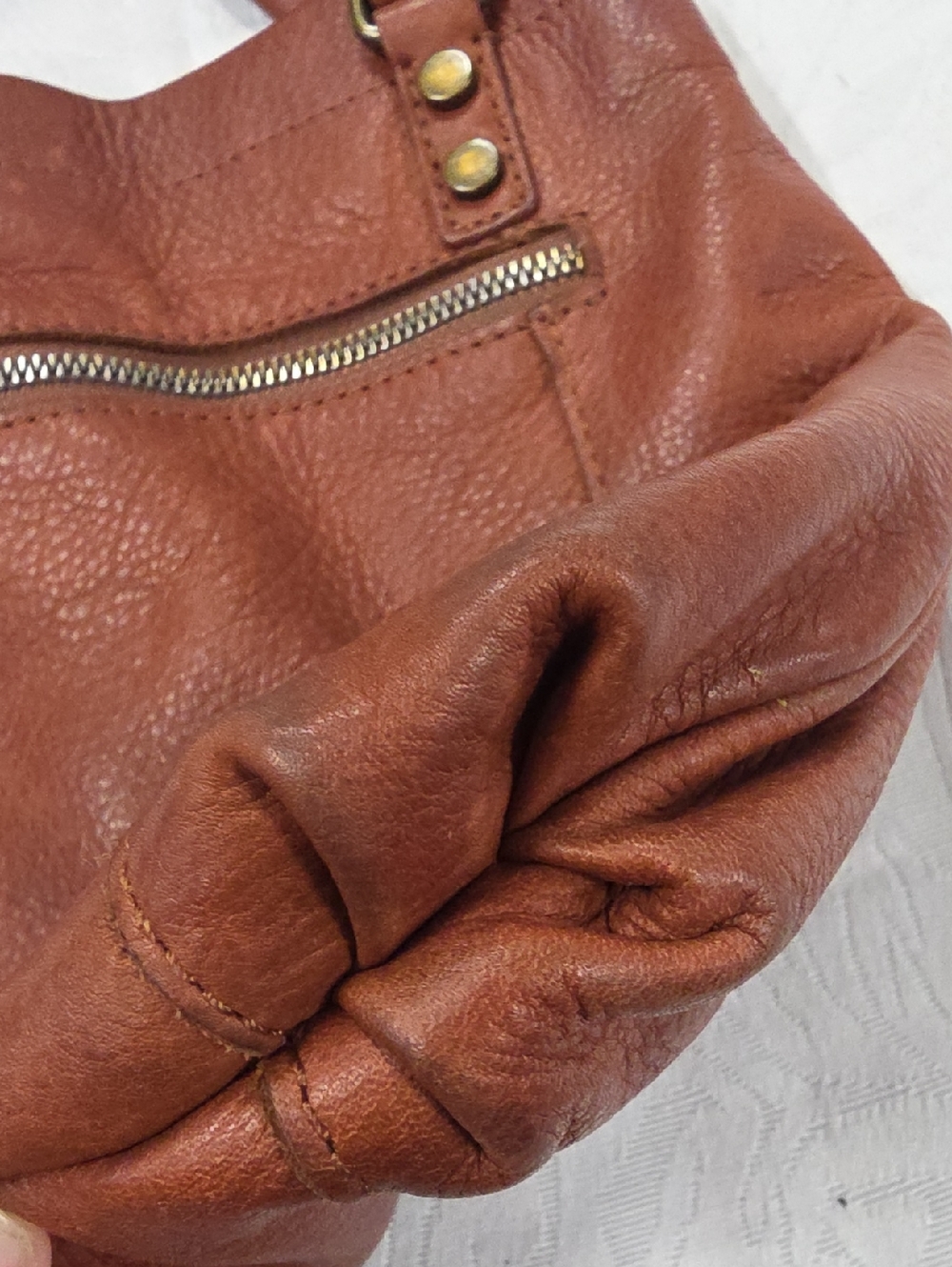 American Leather Co. Convertible Leather Satchel Crossbody Bag Cognac Brown - Picture 9 of 12